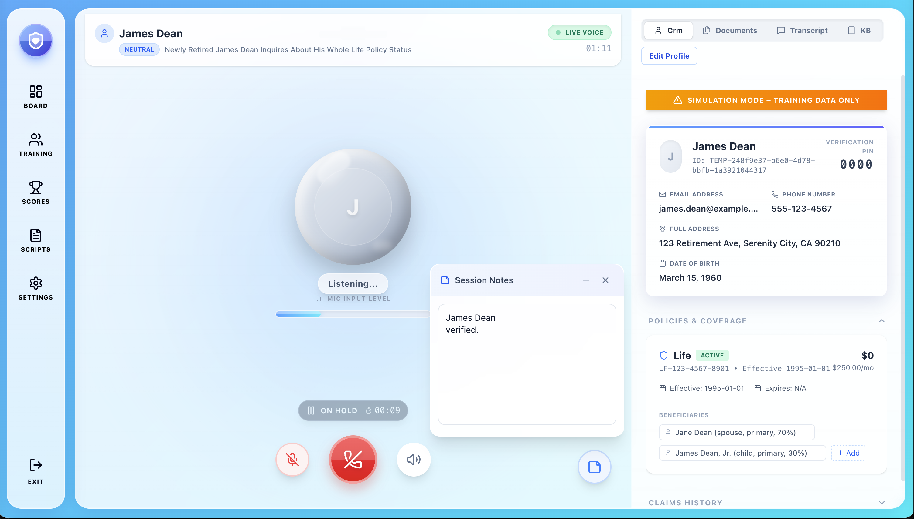 Agent practicing with AI-powered call simulation